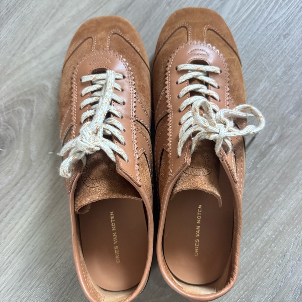 Dries Van Noten Tan Suede & Leather Low-Top Sneakers
